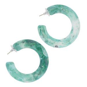 Large Wide Round Marbled Patina Green Flat Hoop Earrings Pierced